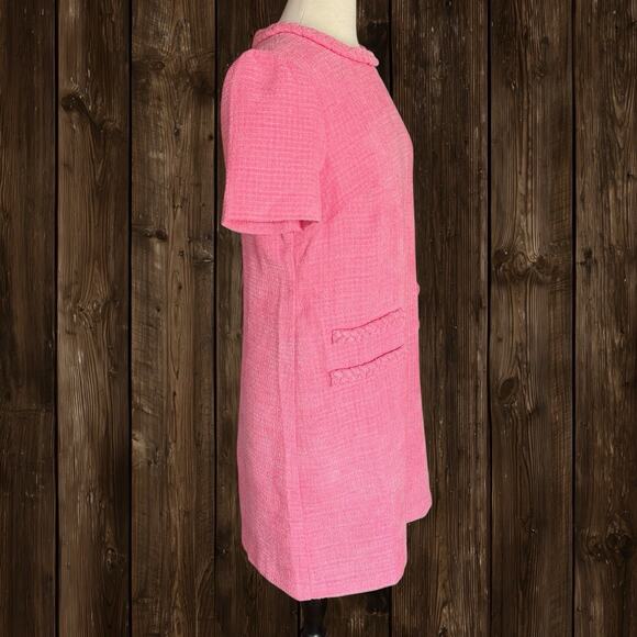 Eliza J Braided Trim Boucle Shift Dress Sz 12 Pink Peach Color Lined 60ties $158 - Picture 6 of 12